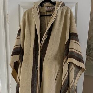 Women’s 100% Wool Hooded Poncho. Button down.